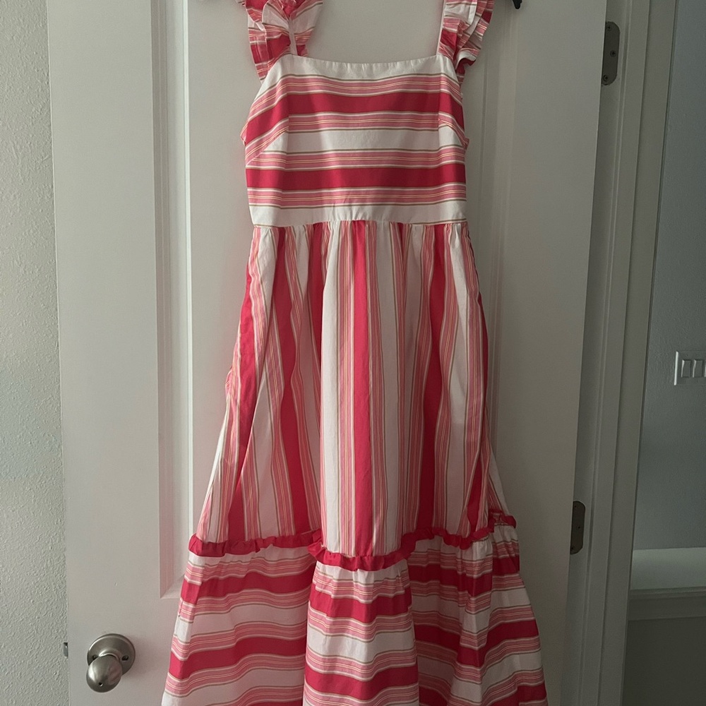 J. Crew Factory Pink and White Tiered Ruffled Sundress